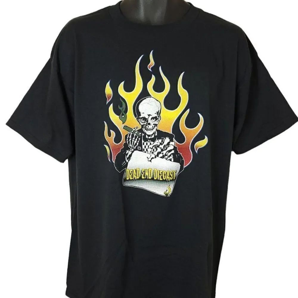 Dead End Diecast T Shirt Vintage 90s Skeleton Skull American Muscle Toy Cars XL